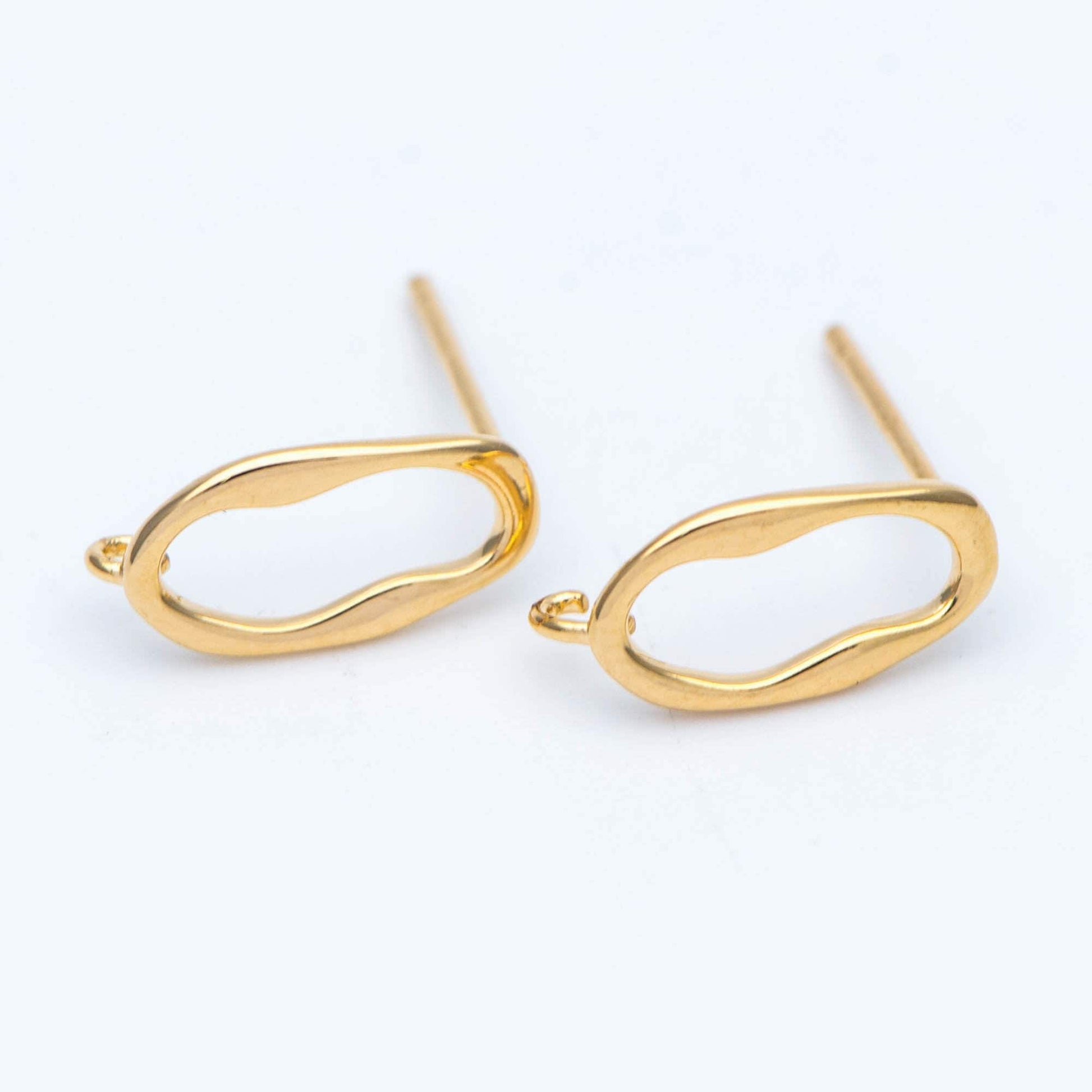 10pcs Gold Oval Earring Post, Geometric Stud Earrings with Open Loops, DIY Ear Wire Findings (GB-676)