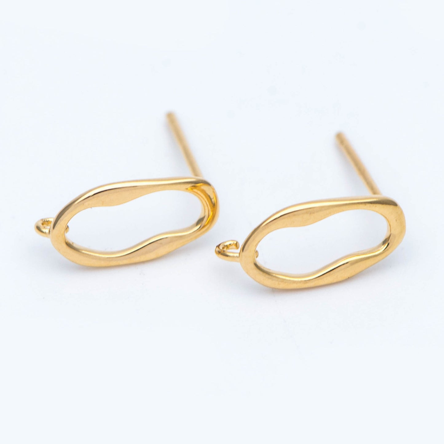 10pcs Gold Oval Earring Post, Geometric Stud Earrings with Open Loops, DIY Ear Wire Findings (GB-676)