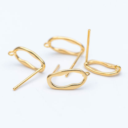 10pcs Gold Oval Earring Post, Geometric Stud Earrings with Open Loops, DIY Ear Wire Findings (GB-676)