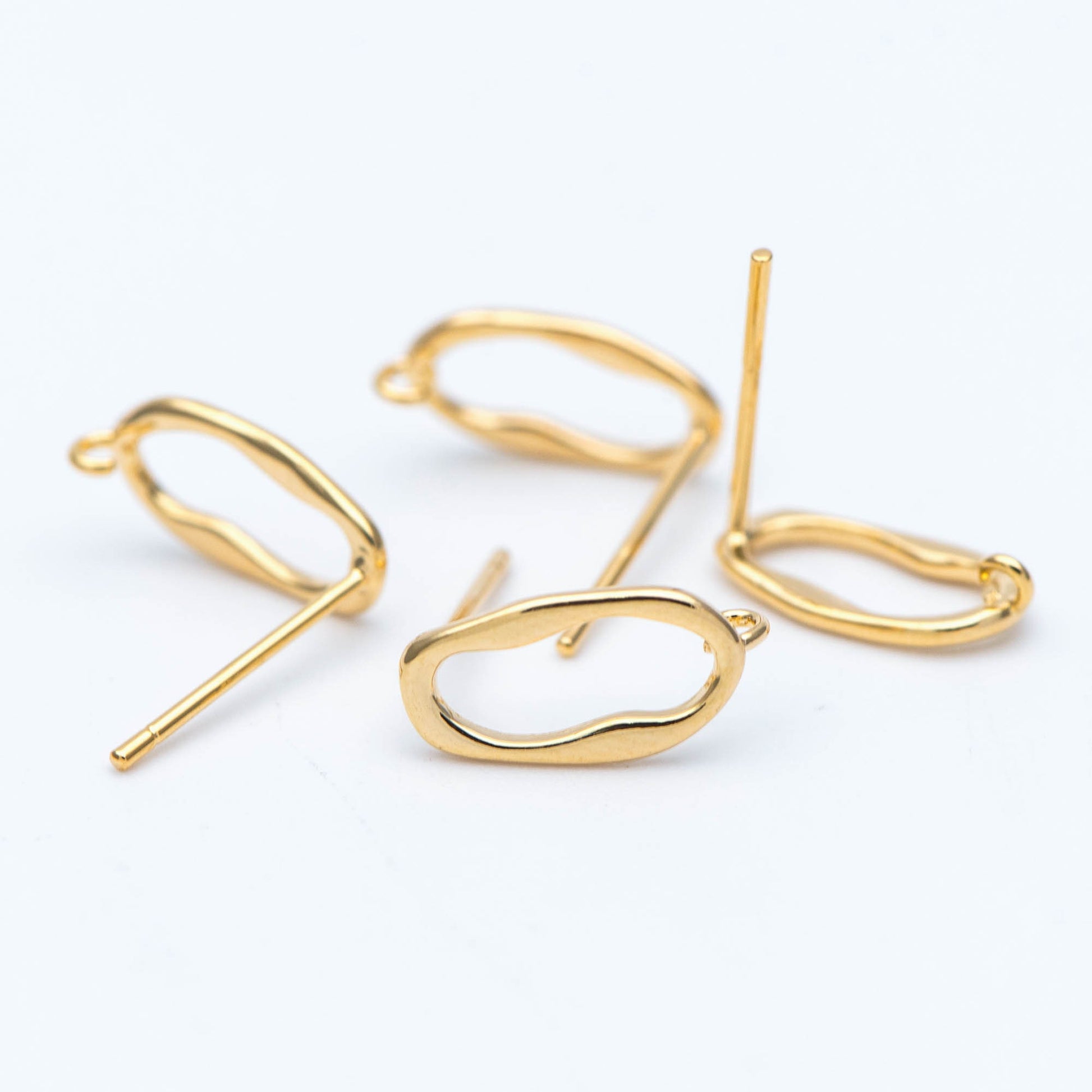 10pcs Gold Oval Earring Post, Geometric Stud Earrings with Open Loops, DIY Ear Wire Findings (GB-676)