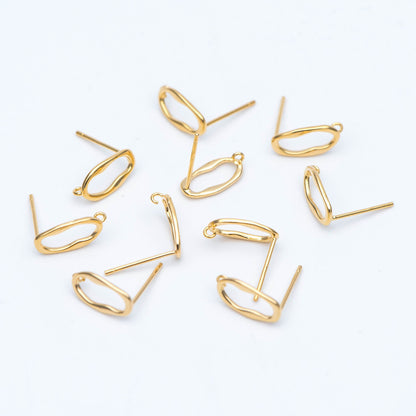 10pcs Gold Oval Earring Post, Geometric Stud Earrings with Open Loops, DIY Ear Wire Findings (GB-676)