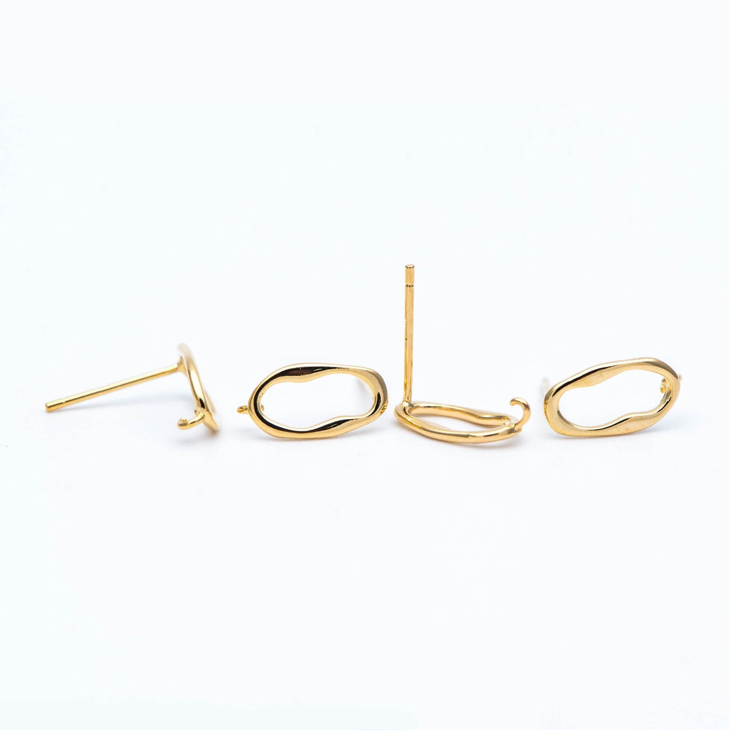 10pcs Gold Oval Earring Post, Geometric Stud Earrings with Open Loops, DIY Ear Wire Findings (GB-676)