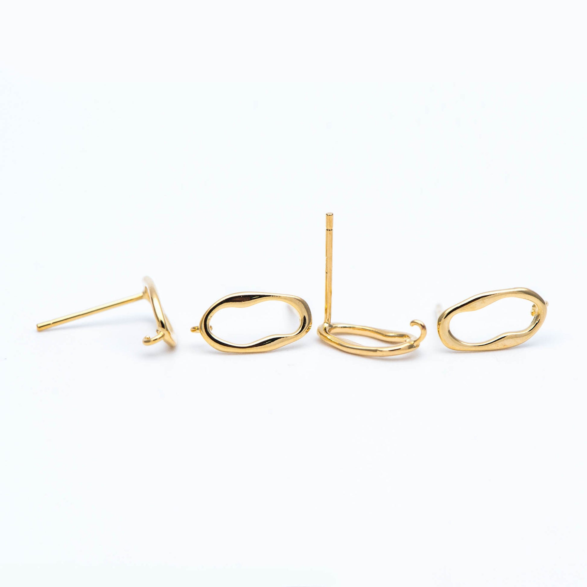 10pcs Gold Oval Earring Post, Geometric Stud Earrings with Open Loops, DIY Ear Wire Findings (GB-676)
