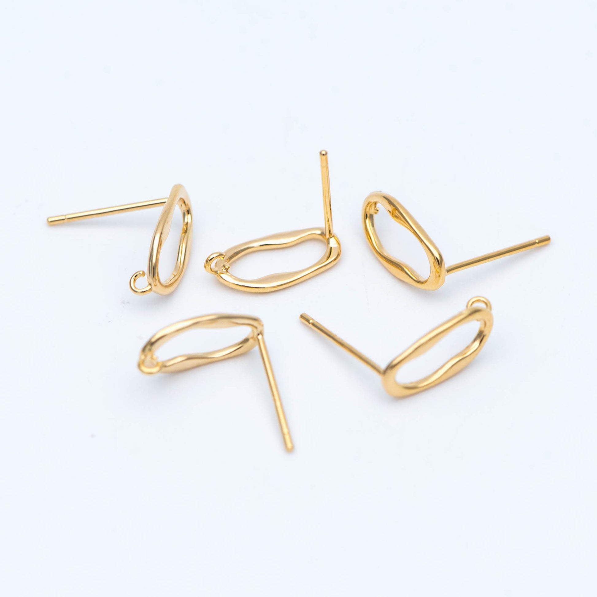 10pcs Gold Oval Earring Post, Geometric Stud Earrings with Open Loops, DIY Ear Wire Findings (GB-676)