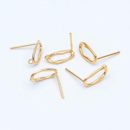 10pcs Gold Oval Earring Post, Geometric Stud Earrings with Open Loops, DIY Ear Wire Findings (GB-676)