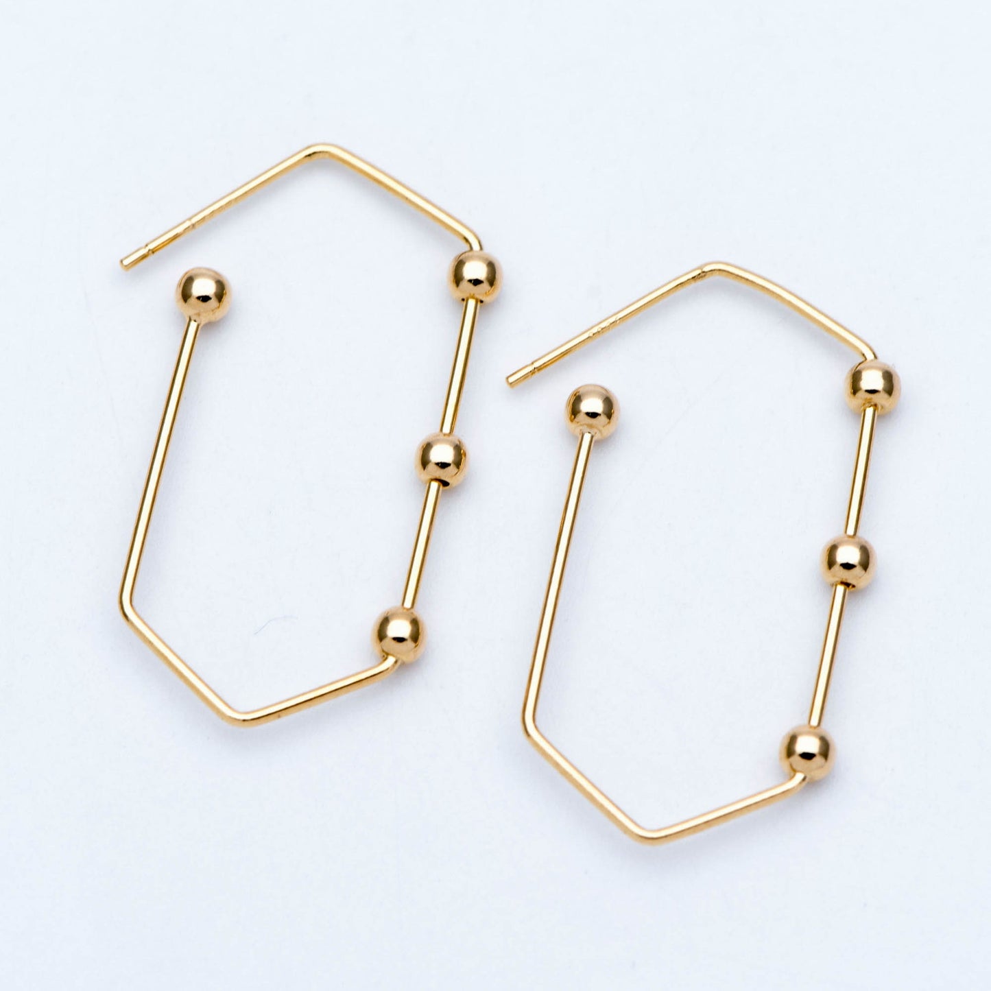 10pcs Gold Earring Hooks 34x17mm, Stud Earring Posts with Beads, Geometric Ear Wire Components (GB-677)