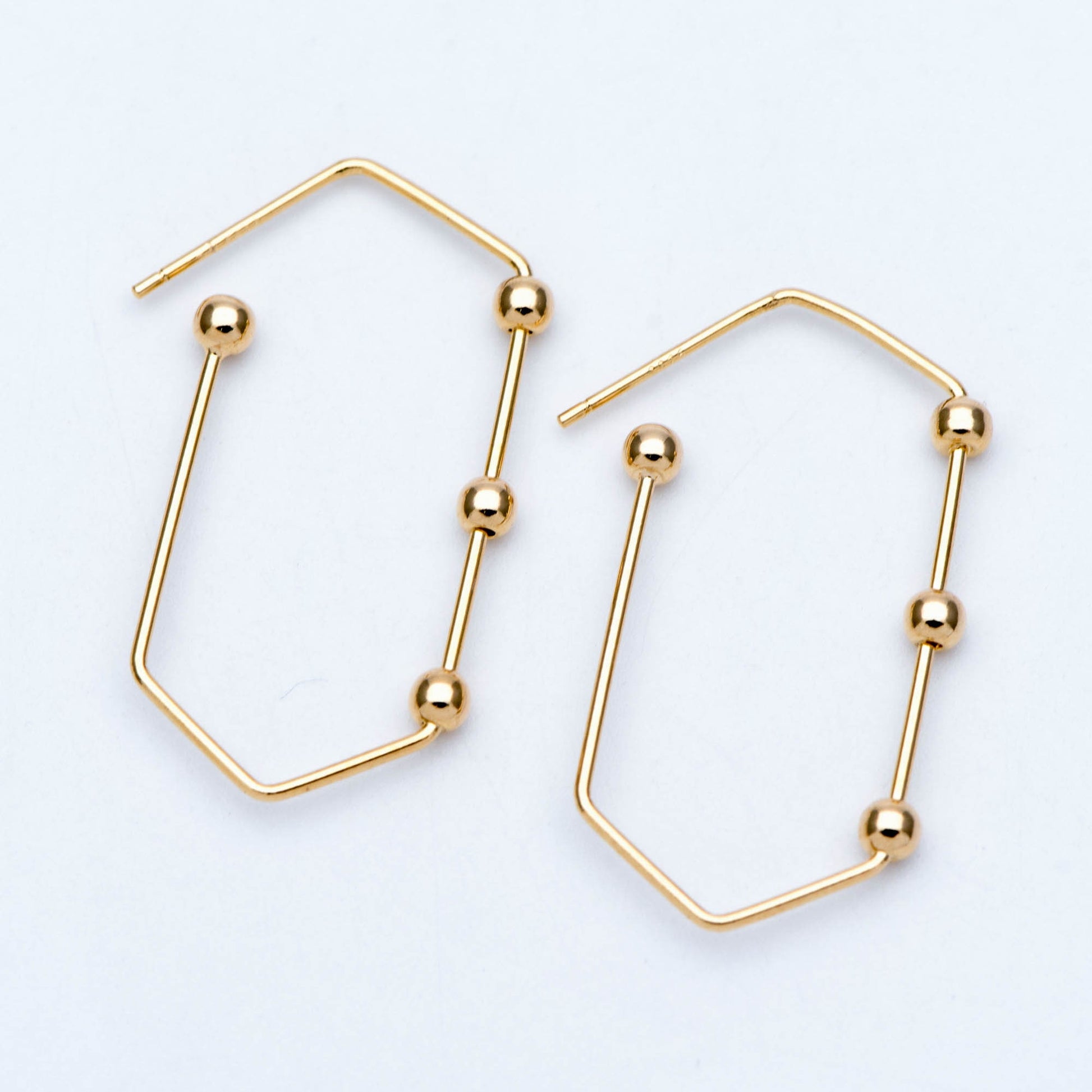 10pcs Gold Earring Hooks 34x17mm, Stud Earring Posts with Beads, Geometric Ear Wire Components (GB-677)