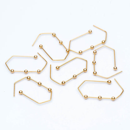 10pcs Gold Earring Hooks 34x17mm, Stud Earring Posts with Beads, Geometric Ear Wire Components (GB-677)