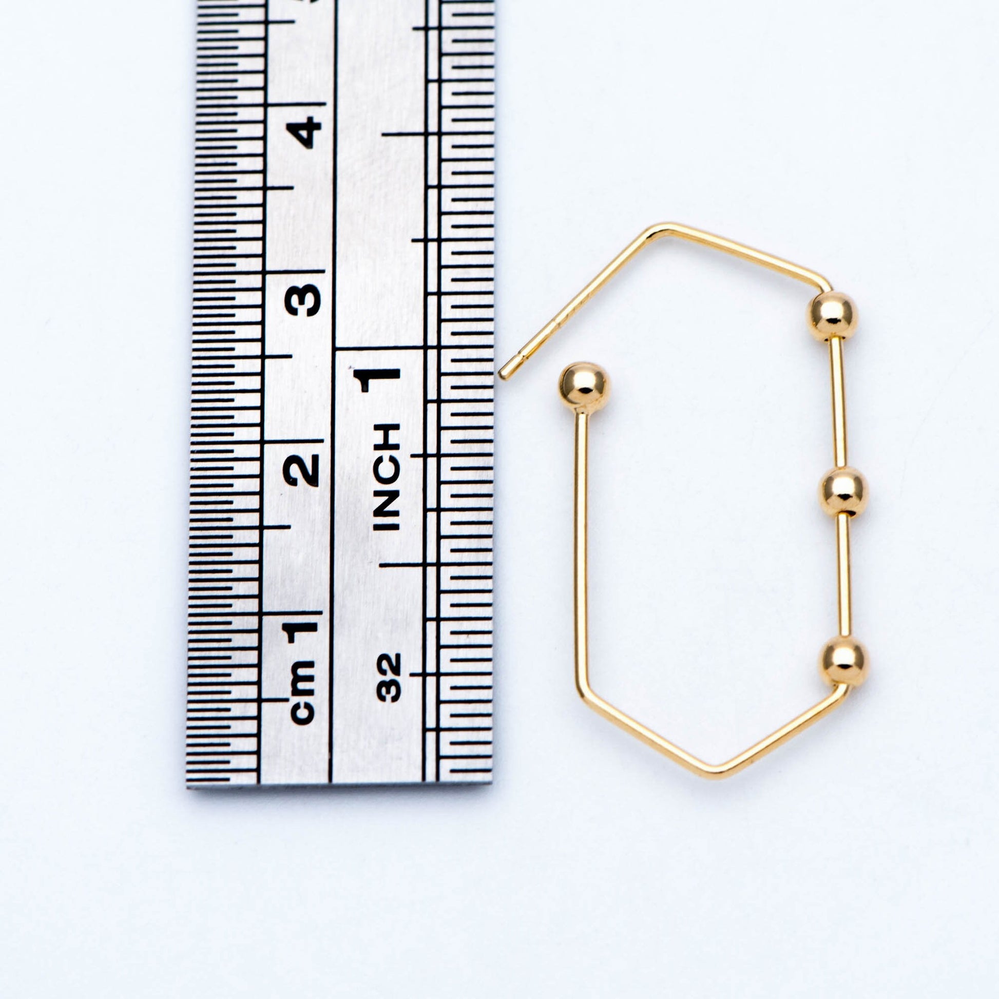 10pcs Gold Earring Hooks 34x17mm, Stud Earring Posts with Beads, Geometric Ear Wire Components (GB-677)