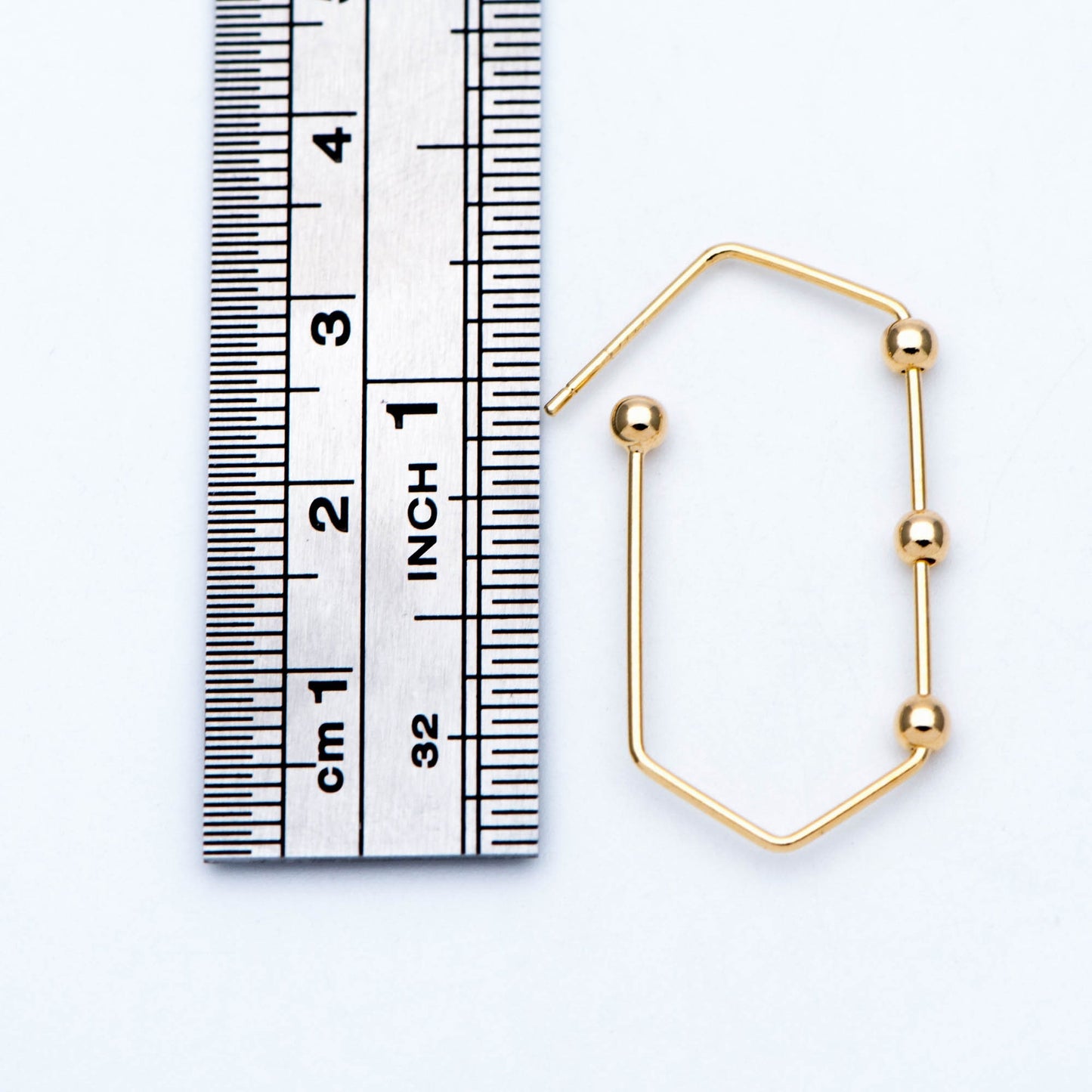 10pcs Gold Earring Hooks 34x17mm, Stud Earring Posts with Beads, Geometric Ear Wire Components (GB-677)