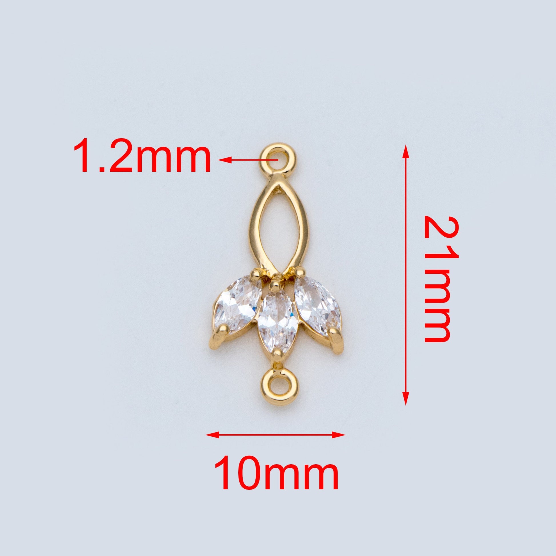 10pcs CZ Pave Leaf Charm Connectors 21x10mm (GB-3670-G)