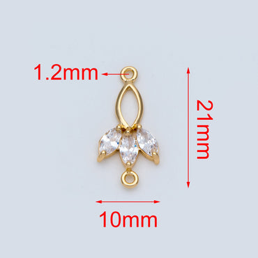 10pcs CZ Pave Leaf Charm Connectors 21x10mm (GB-3670-G)
