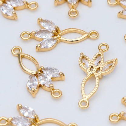 10pcs CZ Pave Leaf Charm Connectors 21x10mm (GB-3670-G)