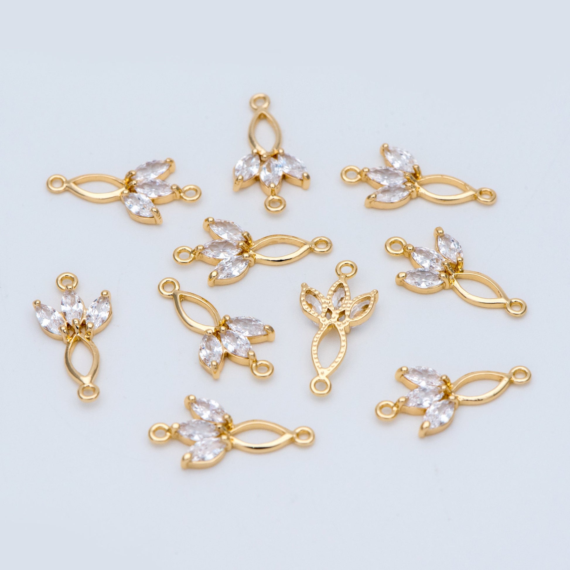 10pcs CZ Pave Leaf Charm Connectors 21x10mm (GB-3670-G)