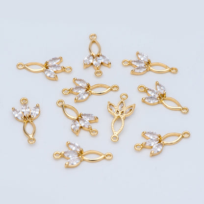 10pcs CZ Pave Leaf Charm Connectors 21x10mm (GB-3670-G)