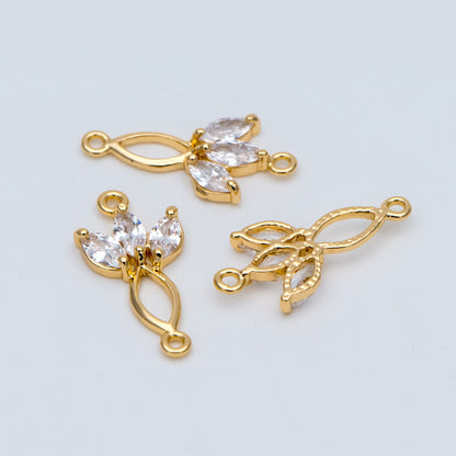 10pcs CZ Pave Leaf Charm Connectors 21x10mm (GB-3670-G)