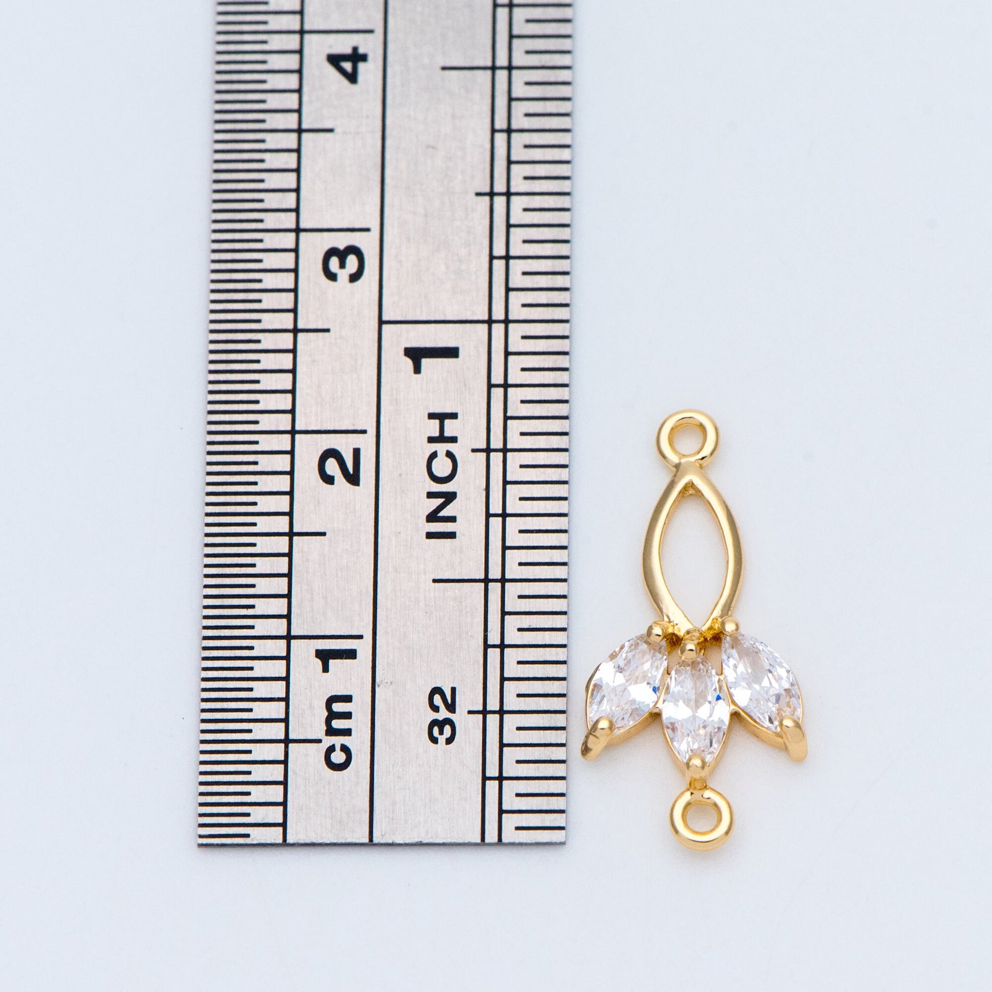 10pcs CZ Pave Leaf Charm Connectors 21x10mm (GB-3670-G)