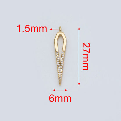 4pcs CZ Pave Bar Charm,Drop Charm, Arrowhead Charm, 27mm (GB-739)
