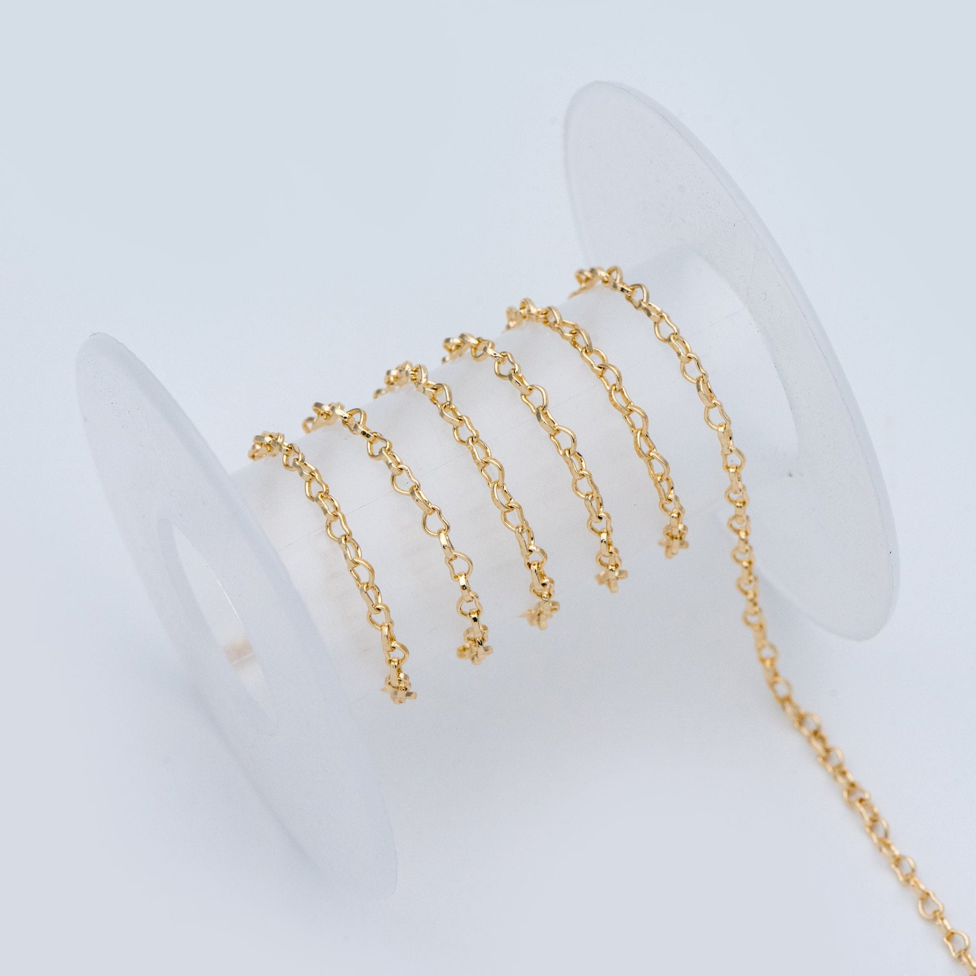 Gold plated Brass Heart Chains 2.2mm, DIY Necklace Chain Findings Wholesale (#LK-278)/ 1 Meter=3.3 ft