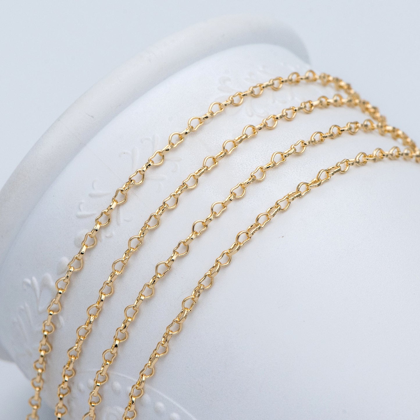 Gold plated Brass Heart Chains 2.2mm, DIY Necklace Chain Findings Wholesale (#LK-278)/ 1 Meter=3.3 ft