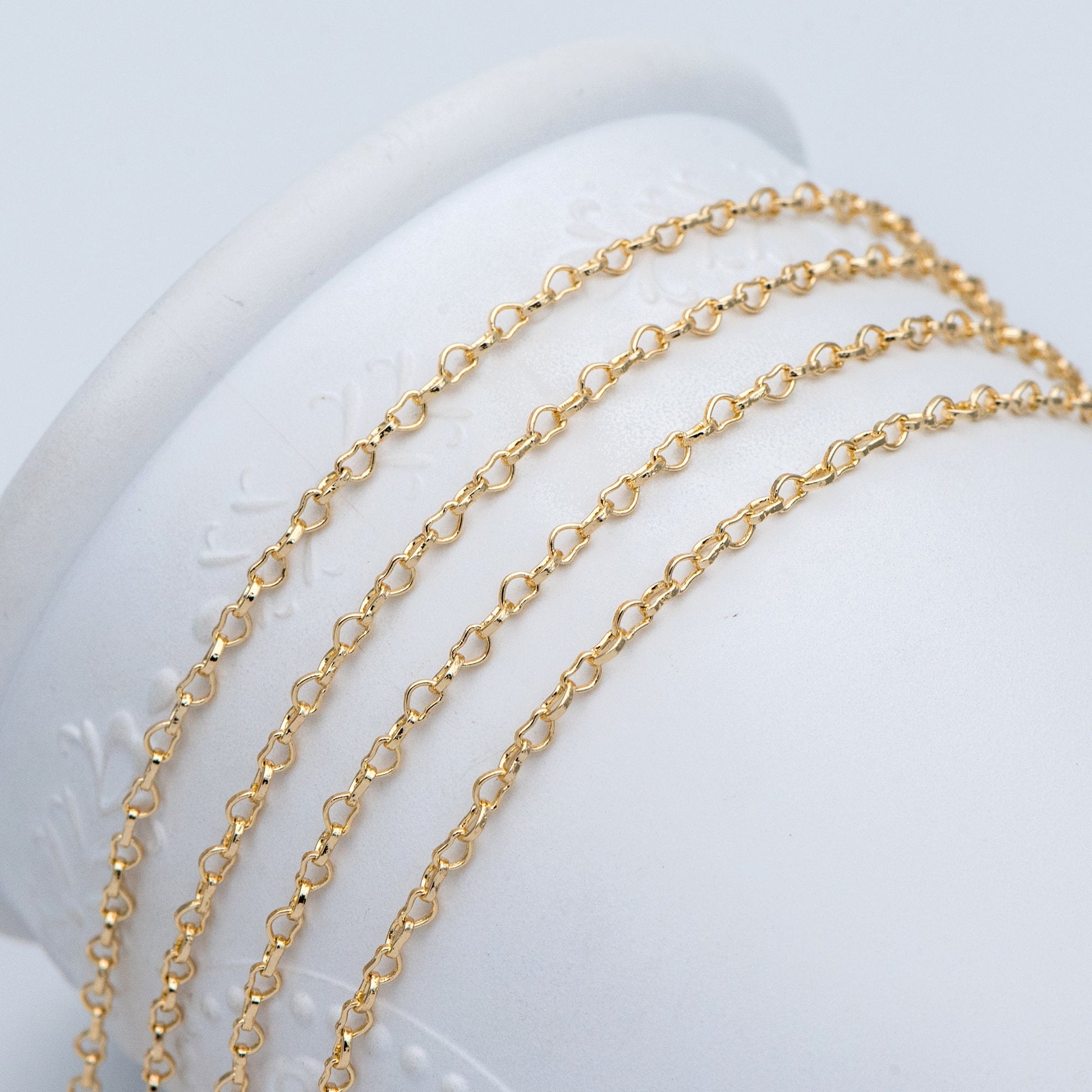 Gold plated Brass Heart Chains 2.2mm, DIY Necklace Chain Findings Wholesale (#LK-278)/ 1 Meter=3.3 ft