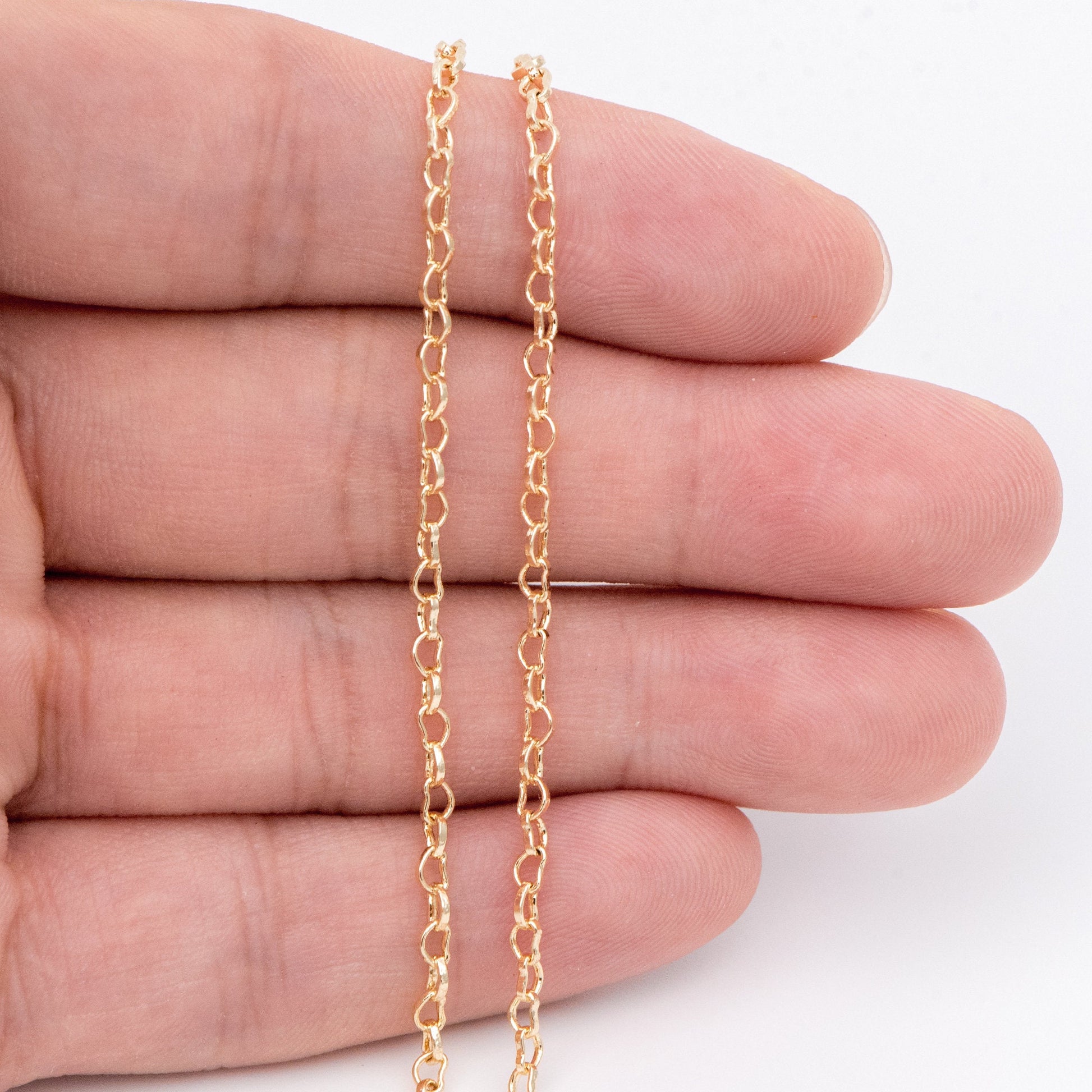 Gold plated Brass Heart Chains 2.2mm, DIY Necklace Chain Findings Wholesale (#LK-278)/ 1 Meter=3.3 ft