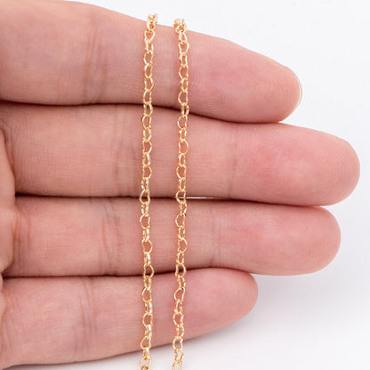 Gold plated Brass Heart Chains 2.2mm, DIY Necklace Chain Findings Wholesale (#LK-278)/ 1 Meter=3.3 ft