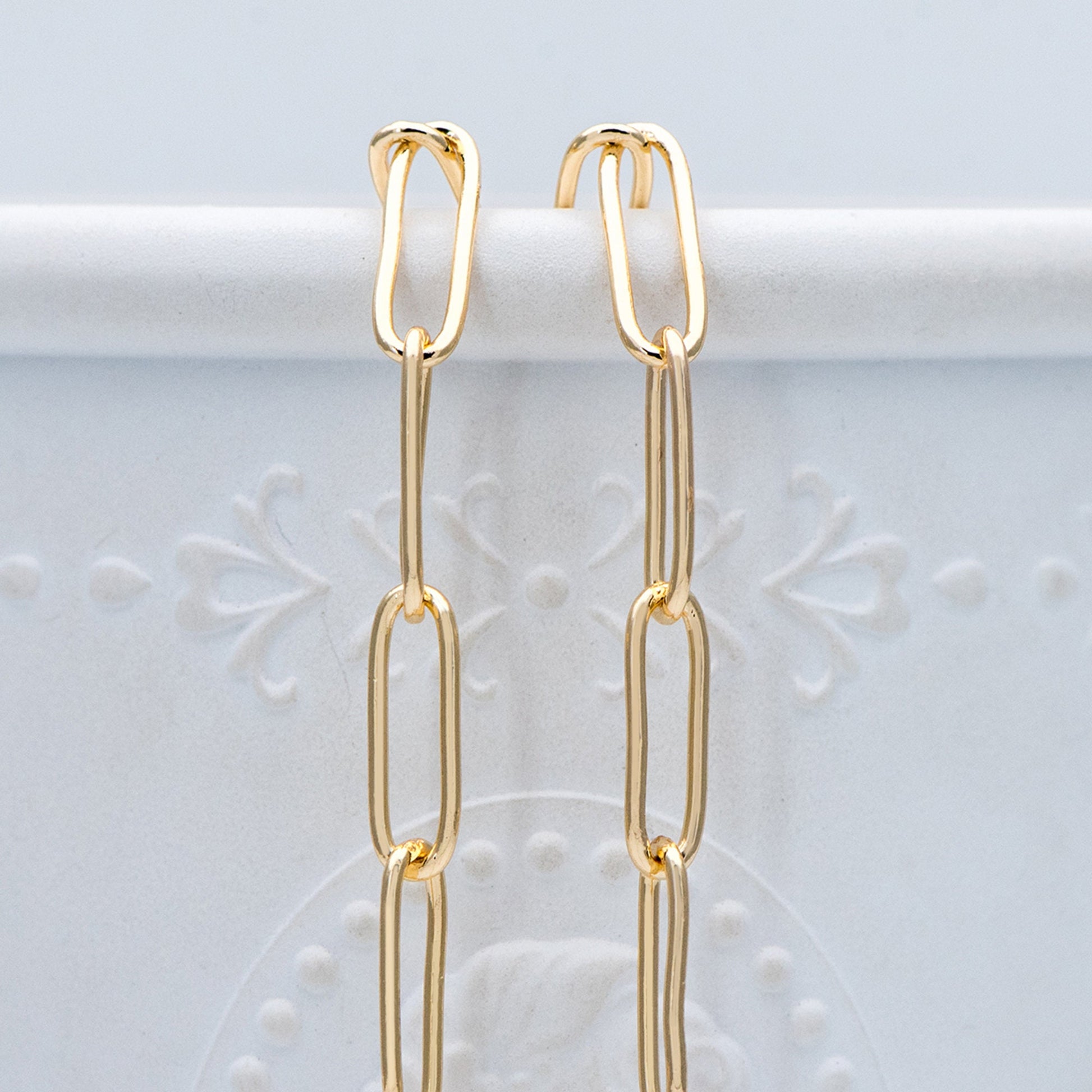 Gold/ Silver tone Cable Chains, Long Oval Link 5x14mm, Gold/ Rhodium plated Brass, Color Not Easily Tarnish (#LK-279)/ 1 Meter=3.3 ft