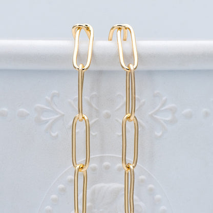 Gold/ Silver tone Cable Chains, Long Oval Link 5x14mm, Gold/ Rhodium plated Brass, Color Not Easily Tarnish (#LK-279)/ 1 Meter=3.3 ft