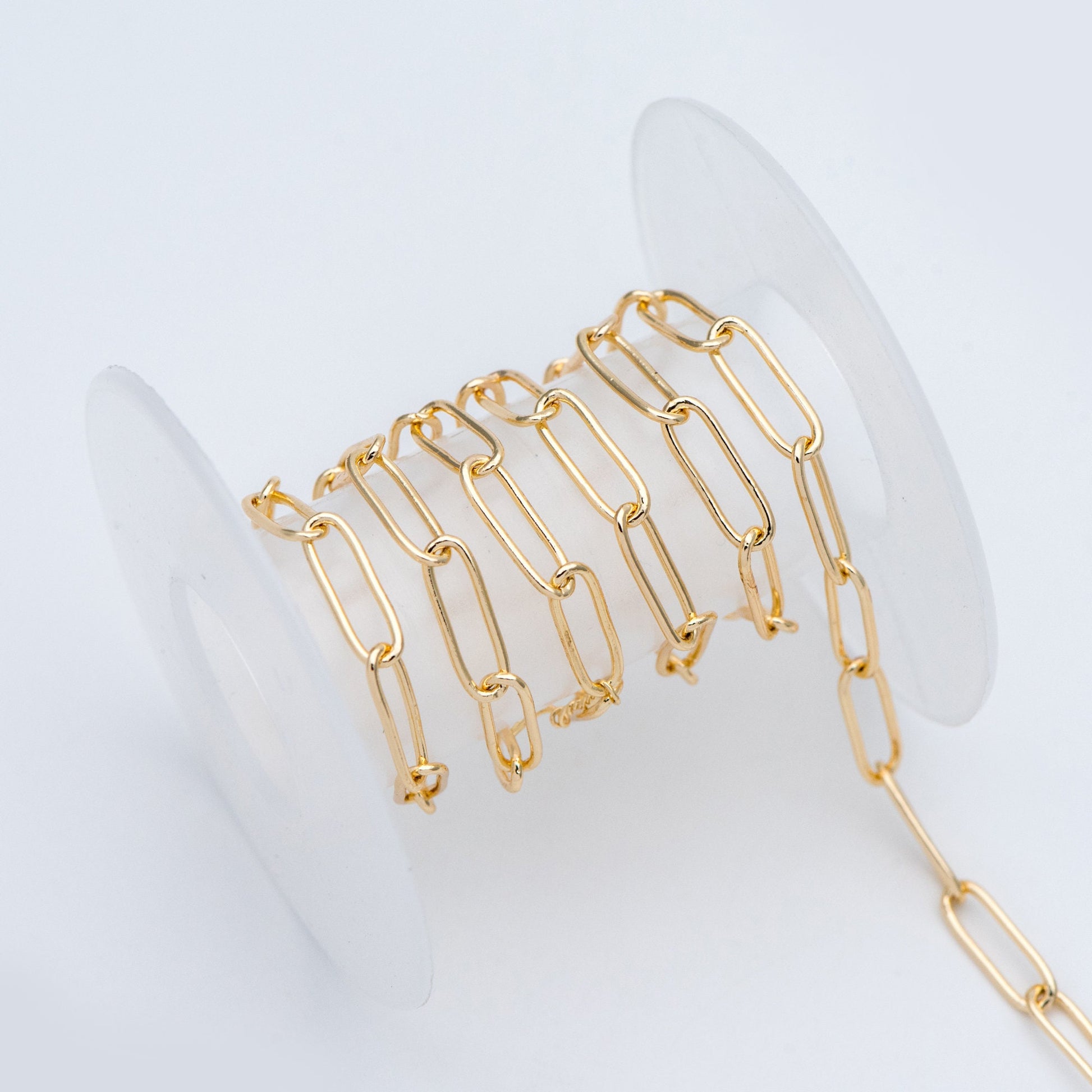 Gold/ Silver tone Cable Chains, Long Oval Link 5x14mm, Gold/ Rhodium plated Brass, Color Not Easily Tarnish (#LK-279)/ 1 Meter=3.3 ft