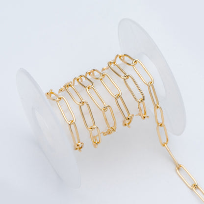 Gold/ Silver tone Cable Chains, Long Oval Link 5x14mm, Gold/ Rhodium plated Brass, Color Not Easily Tarnish (#LK-279)/ 1 Meter=3.3 ft