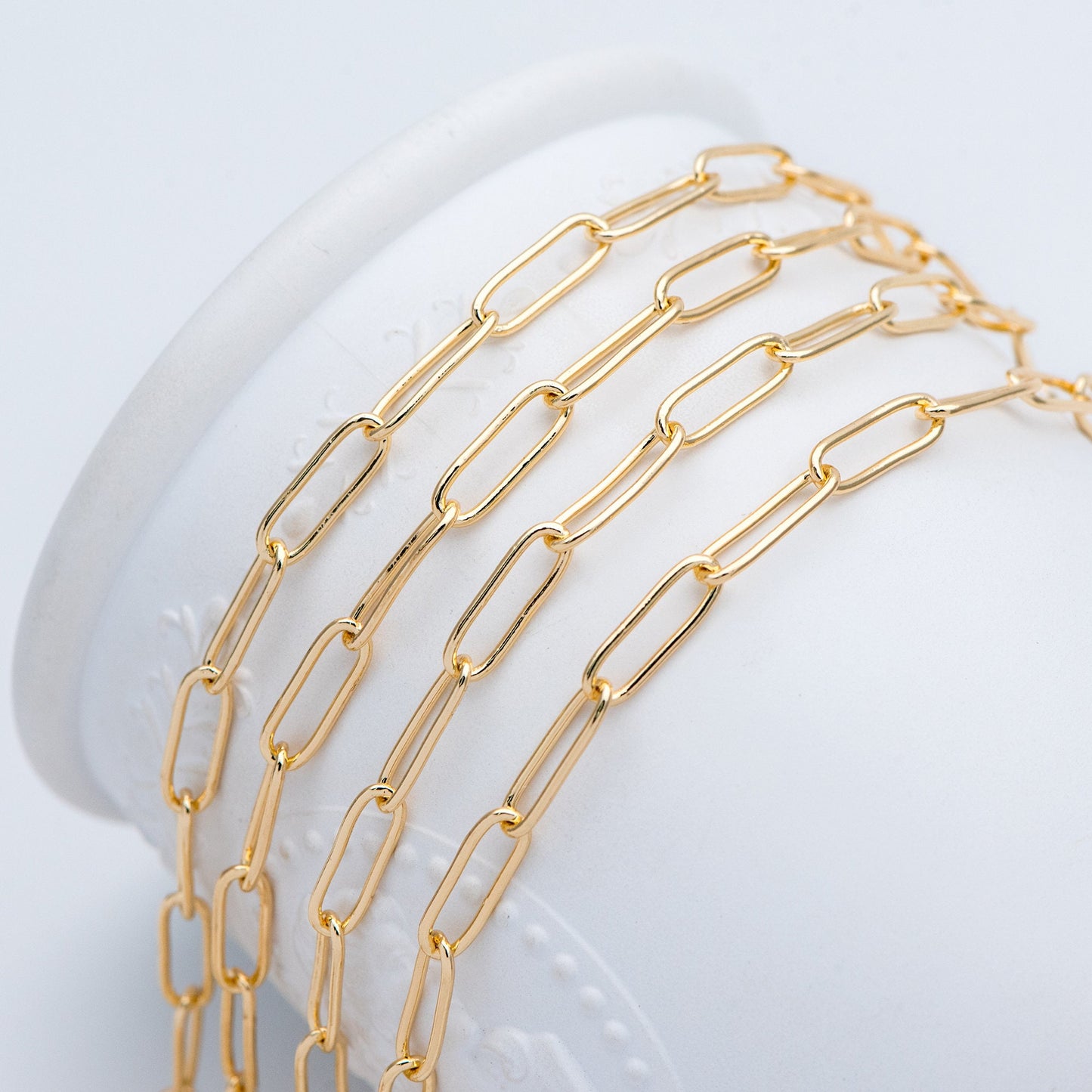 Gold/ Silver tone Cable Chains, Long Oval Link 5x14mm, Gold/ Rhodium plated Brass, Color Not Easily Tarnish (#LK-279)/ 1 Meter=3.3 ft