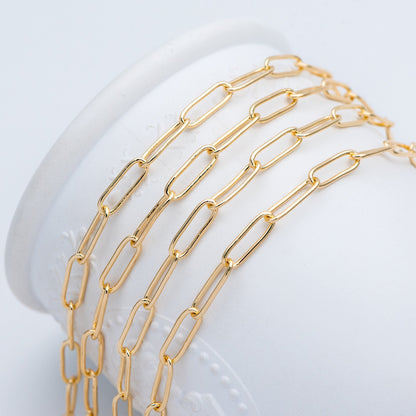 Gold/ Silver tone Cable Chains, Long Oval Link 5x14mm, Gold/ Rhodium plated Brass, Color Not Easily Tarnish (#LK-279)/ 1 Meter=3.3 ft