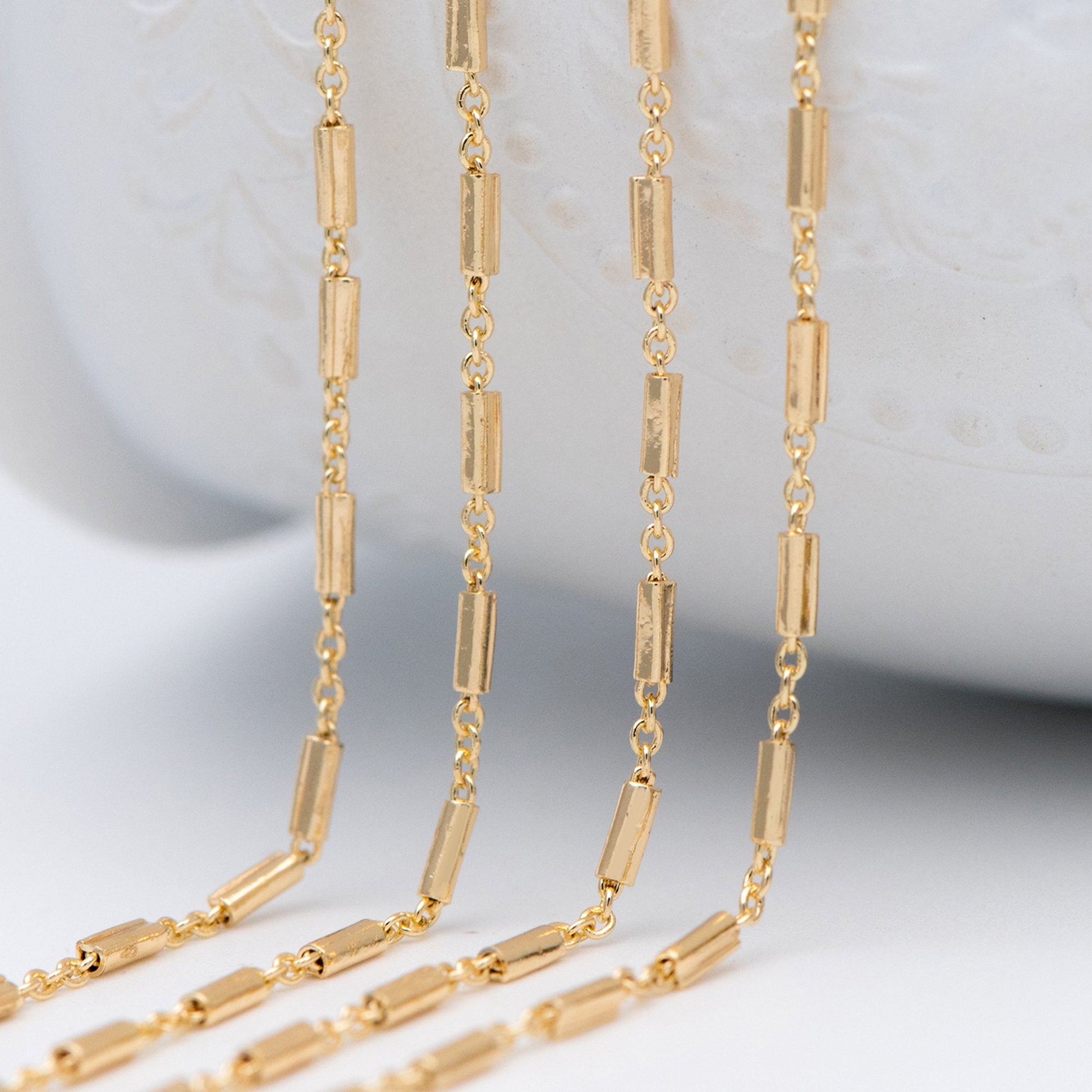 Gold plated Brass Tube Chains 2mm, DIY Bar Chain Wholesale, Stick Link Chain Findings (#LK-280)/ 1 Meter=3.3 ft