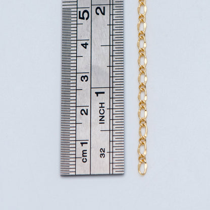 Gold plated Brass Figaro Chains 2.5mm, Necklace Chain Supplies Findings Wholesale (#LK-282)/ 1 Meter=3.3 ft