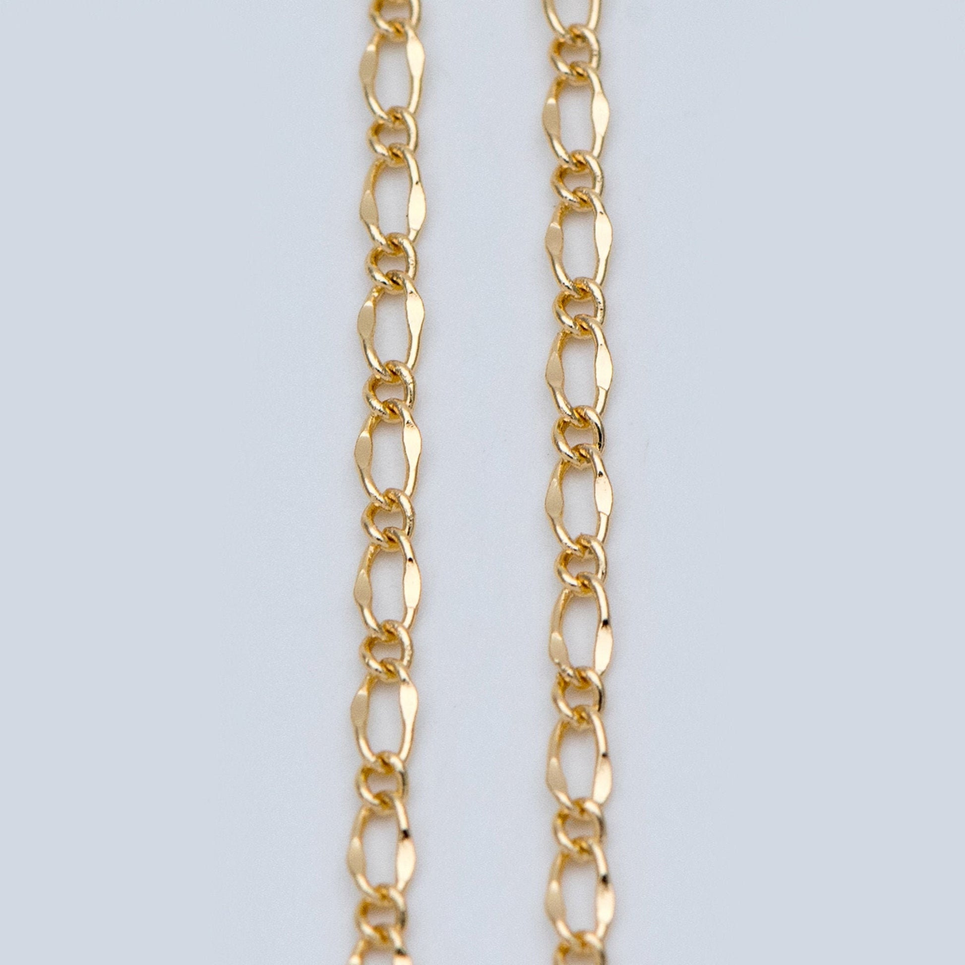 Gold plated Brass Figaro Chains 2.5mm, Necklace Chain Supplies Findings Wholesale (#LK-282)/ 1 Meter=3.3 ft