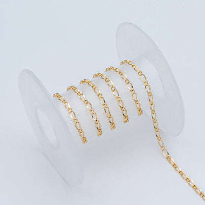 Gold plated Brass Figaro Chains 2.5mm, Necklace Chain Supplies Findings Wholesale (#LK-282)/ 1 Meter=3.3 ft
