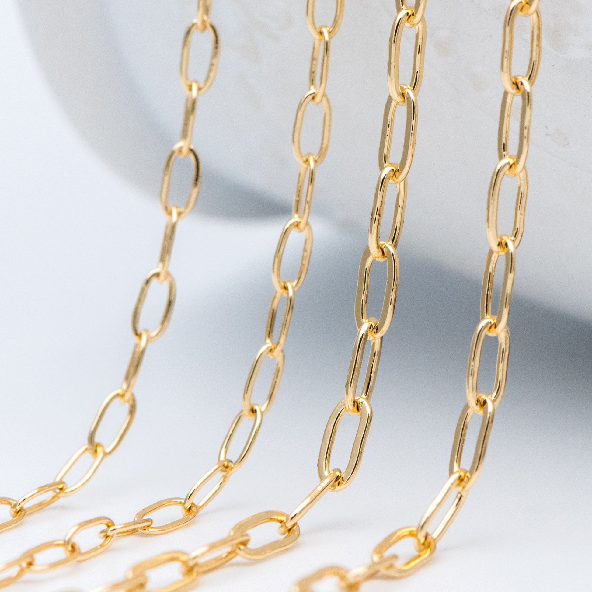 Gold/ Rhodium plated Brass Oval Cable Chains, 2.4/ 2.8/ 3mm Wide, DIY Chain Findings Wholesale (#LK-287)/ 1 Meter=3.3 ft