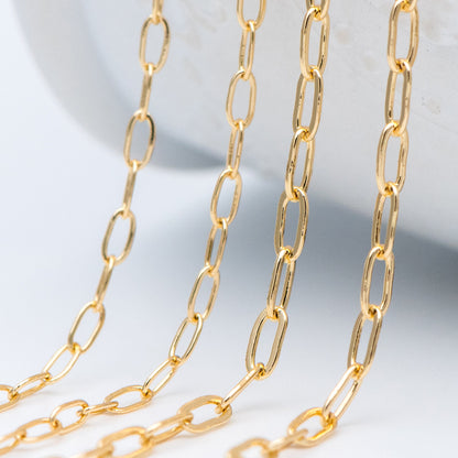 Gold/ Rhodium plated Brass Oval Cable Chains, 2.4/ 2.8/ 3mm Wide, DIY Chain Findings Wholesale (#LK-287)/ 1 Meter=3.3 ft