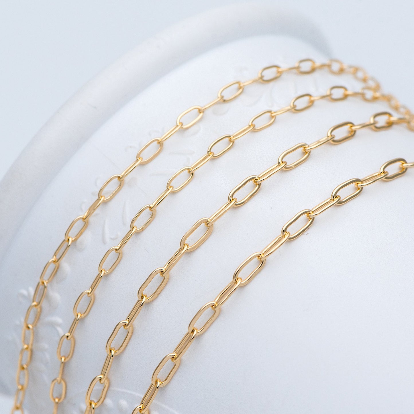 Gold/ Rhodium plated Brass Oval Cable Chains, 2.4/ 2.8/ 3mm Wide, DIY Chain Findings Wholesale (#LK-287)/ 1 Meter=3.3 ft