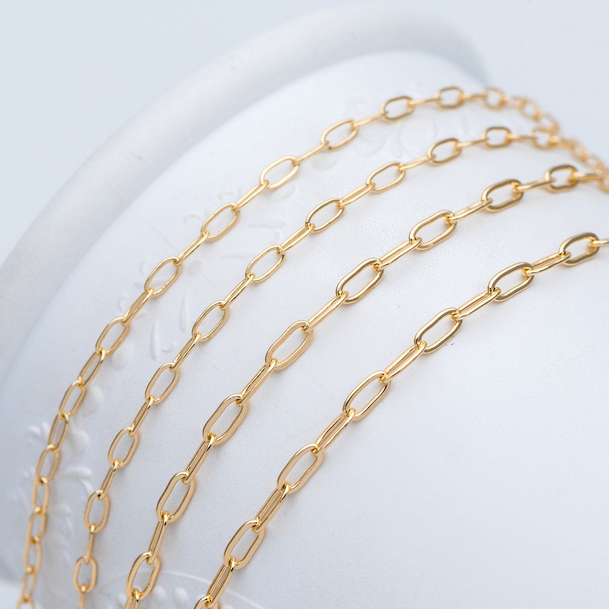 Gold/ Rhodium plated Brass Oval Cable Chains, 2.4/ 2.8/ 3mm Wide, DIY Chain Findings Wholesale (#LK-287)/ 1 Meter=3.3 ft