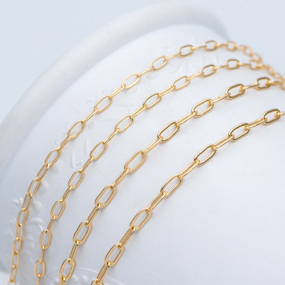 Gold/ Rhodium plated Brass Oval Cable Chains, 2.4/ 2.8/ 3mm Wide, DIY Chain Findings Wholesale (#LK-287)/ 1 Meter=3.3 ft
