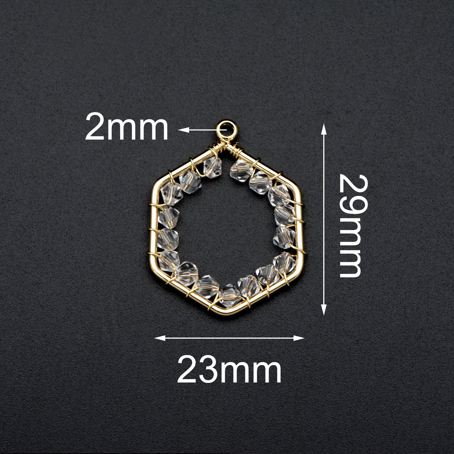 10pcs Gold Beaded Hexagonal Charms , Wired Crystal Beads Geometric Pendants, Dangle Earring Components (GB-684)