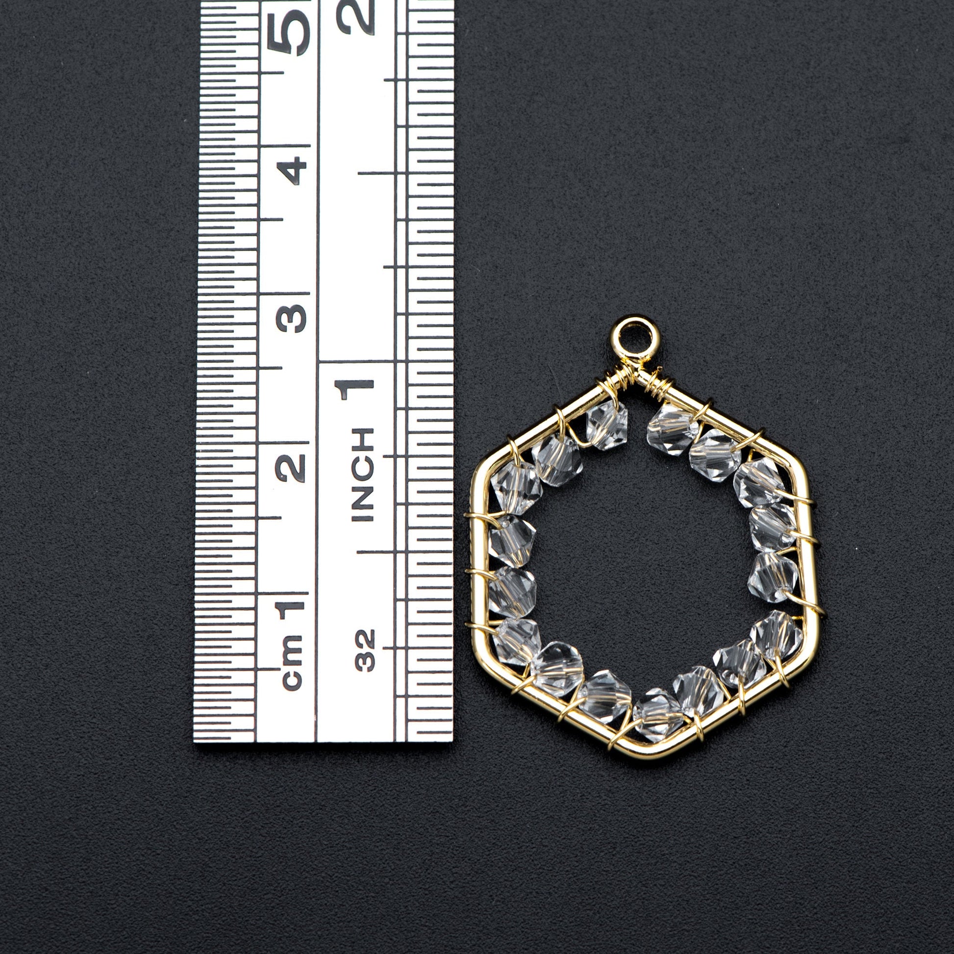 10pcs Gold Beaded Hexagonal Charms , Wired Crystal Beads Geometric Pendants, Dangle Earring Components (GB-684)