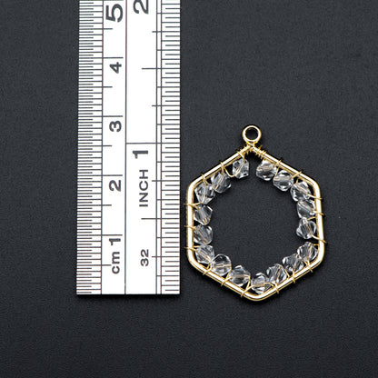 10pcs Gold Beaded Hexagonal Charms , Wired Crystal Beads Geometric Pendants, Dangle Earring Components (GB-684)