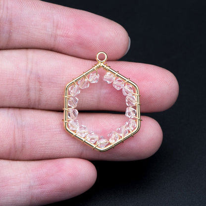 10pcs Gold Beaded Hexagonal Charms , Wired Crystal Beads Geometric Pendants, Dangle Earring Components (GB-684)