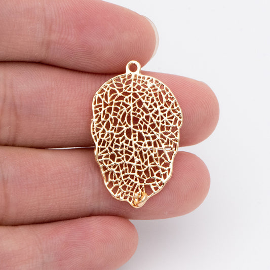 10pcs Gold Filigree Leaf Pendant Connectors, 18K Gold plated Brass Leaf Charms (GB-1010-D)