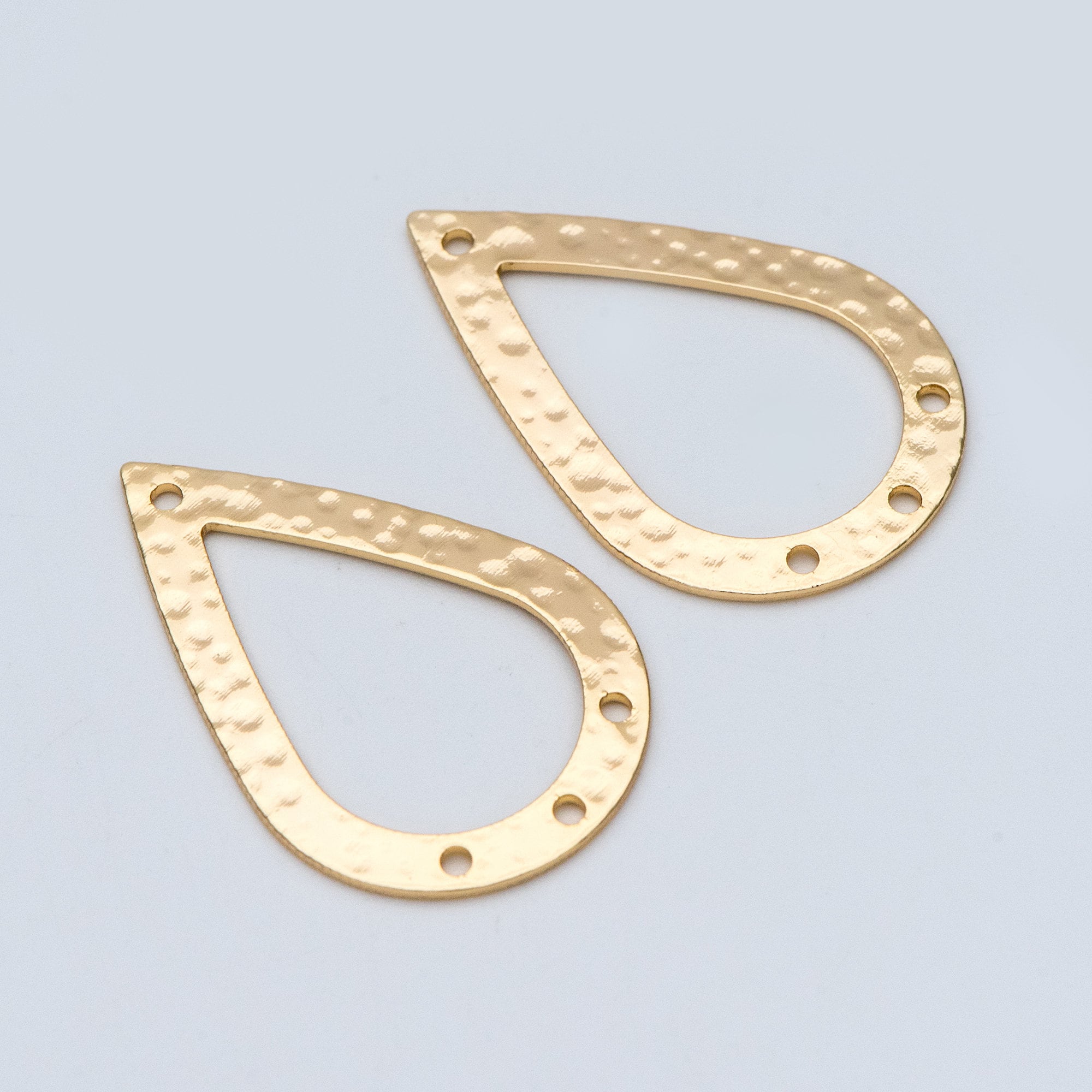 10pcs Gold Hammered Teardrop Connectors 31x20mm, 18K Gold plated Brass, Water Drop Charm Pendants (GB-654-G)