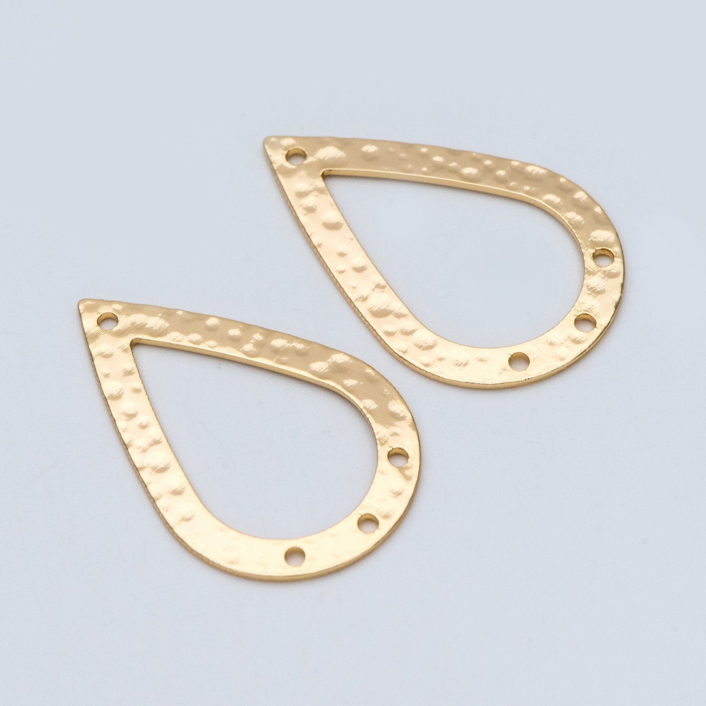10pcs Gold Hammered Teardrop Connectors 31x20mm, 18K Gold plated Brass, Water Drop Charm Pendants (GB-654-G)