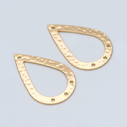 10pcs Gold Hammered Teardrop Connectors 31x20mm, 18K Gold plated Brass, Water Drop Charm Pendants (GB-654-G)